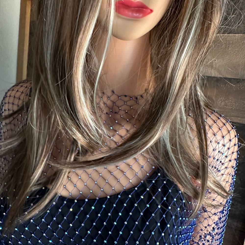 Blue Rhinestone Mesh Dress